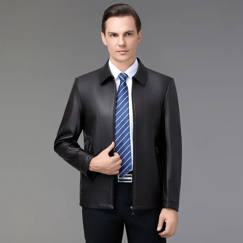 Haining genuine leather jacket men's lapel leather jacket autumn and winter sheepskin top men's casual wear plus velvet