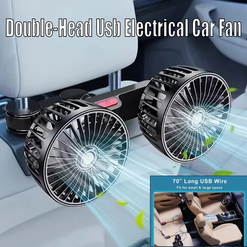 Double-Head Usb Electrical Car Fan Car Supplies360° Rotatable Portable Auto Cooling Fan 2-Speed Strong Wind Dashb