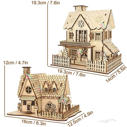 Ury 3D Wooden Puzzle Rural Cabin City Two-story Villa Handmade Assembly House Model DIY Toy Decoration Christmas Gift