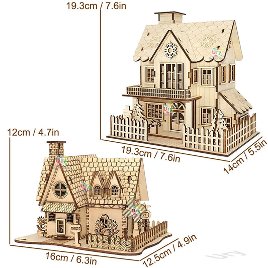 Ury 3D Wooden Puzzle Rural Cabin City Two-story Villa Handmade Assembly House Model DIY Toy Decoration Christmas Gift