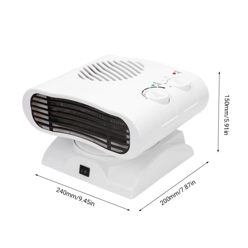 Portable Space Heater Cooler 2000W Auto Oscillating Desk Fan For Home Bedroom Living Room Office