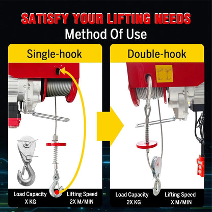 Electric Hoist 2 in 1, Electric Hoist Winch  220vElectric Hoist Lifting Height for Garage Warehouse Factory,Single/Double Slings