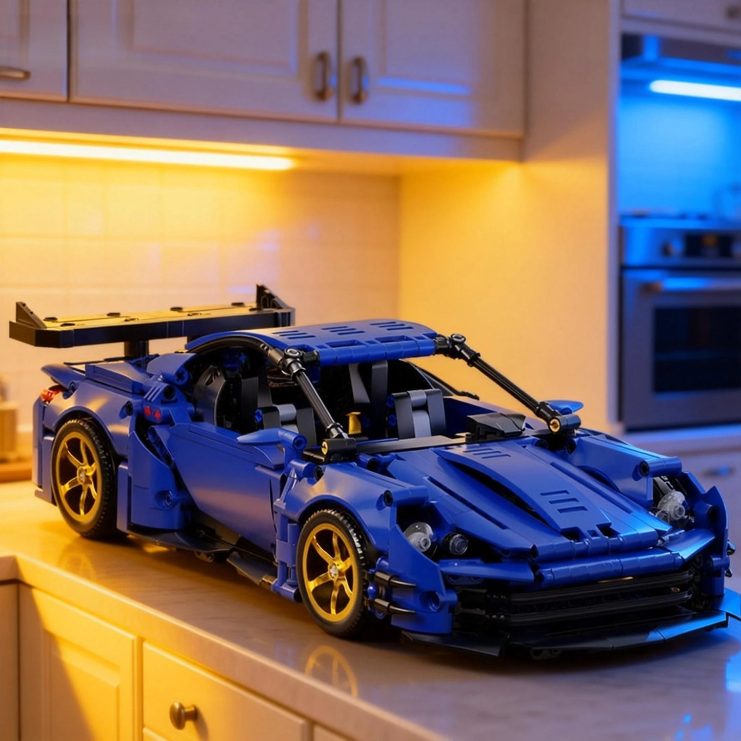 Blue sports car building block model set, adult collectible model, suitable for birthday gifts, Christmas, Halloween, gifts