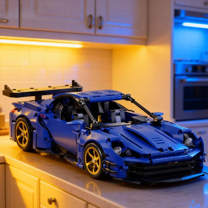 Blue sports car building block model set, adult collectible model, suitable for birthday gifts, Christmas, Halloween, gifts