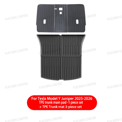 For Tesla Model Y Juniper 2025 2026 TPE Car Front Rear Trunk Mat Waterproof Wear-resistant All Weather Trunk Mats Backrest Mats