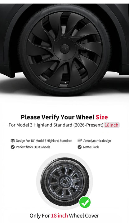 4PCS Hubcaps for Tesla Model 3 Highland 2026 Standard 18Inch Full Rim Covers Replacement Wheel Cover Accessories Only for Standa