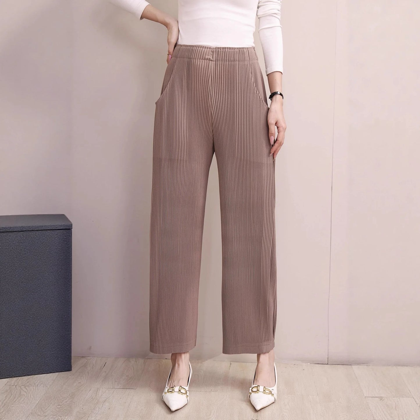 Miyake Pleated Fall Women Pants New High-waisted Thin Casual Pants Temperament Fashion Versatile Office Commuting Women's Pants