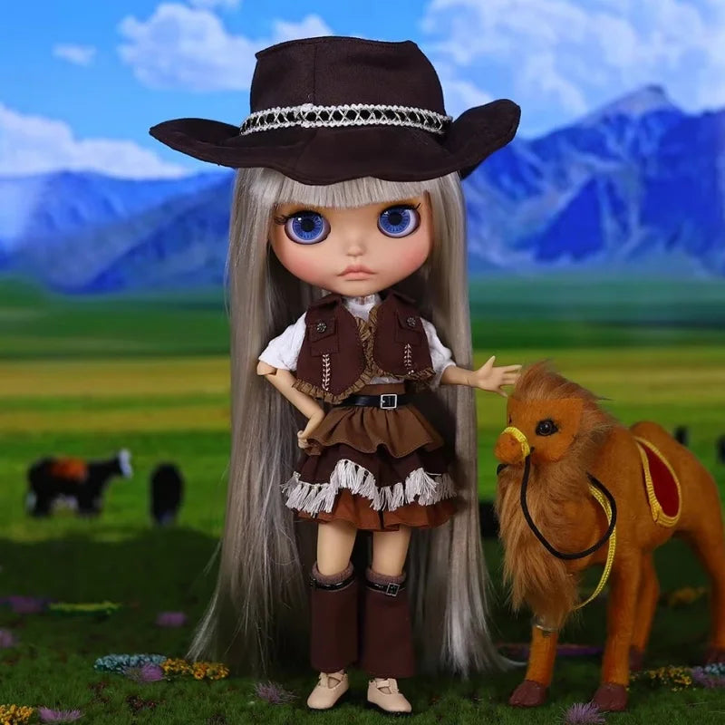 Icy Dbs Blyth Doll Dress Western Cowboy Costume With Hat For Anime Girls 1/6 Bjd Collectible Figure Cosplay Accessories