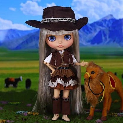 Icy Dbs Blyth Doll Dress Western Cowboy Costume With Hat For Anime Girls 1/6 Bjd Collectible Figure Cosplay Accessories