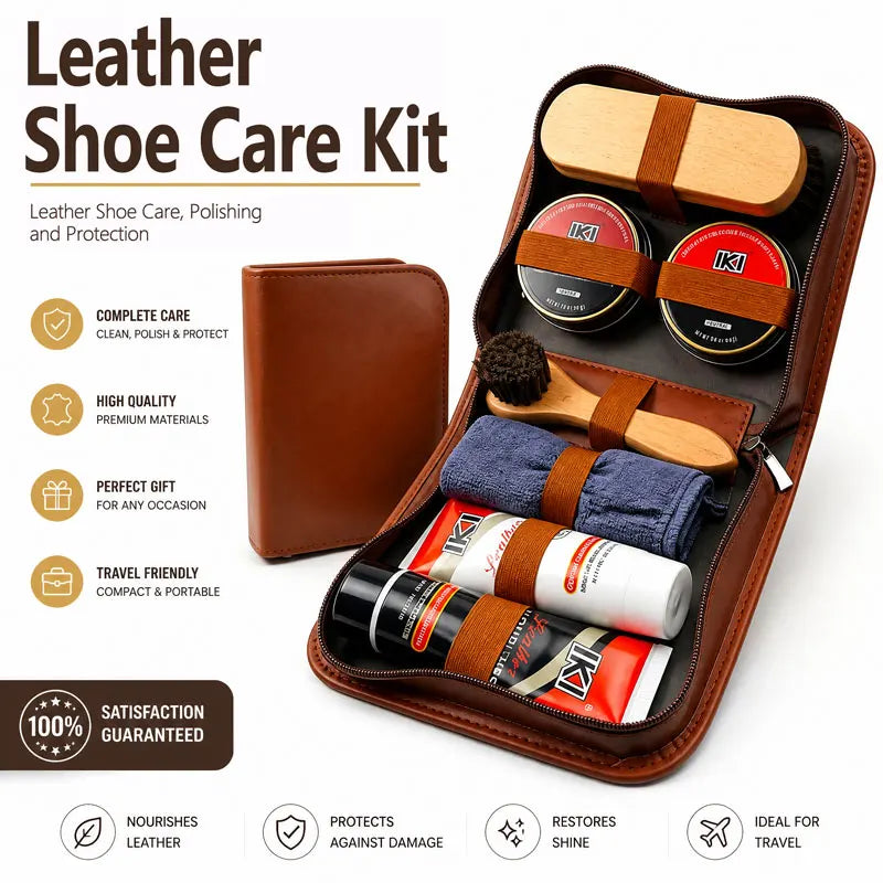 IKI Leather Shoe Care Kit - Premium Footwear Cleaning And Conditioning Set for Leather Goods