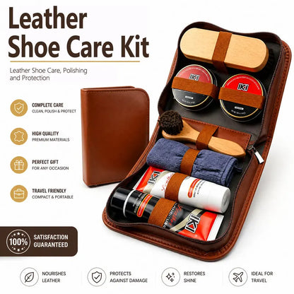 IKI Leather Shoe Care Kit - Premium Footwear Cleaning And Conditioning Set for Leather Goods