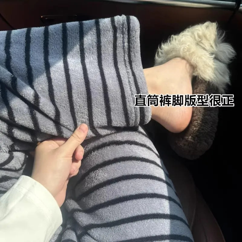 Thickened Fluffy Home Pants Floral Print Loose Fit Warm Winter Leisure Sleepwear for Men And Women Youth Size Comfortable