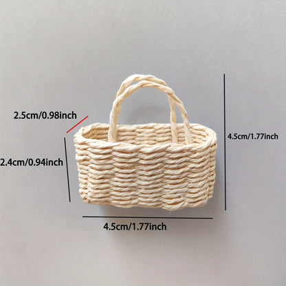 Miniature Basket Handmade Mini Wicker Basket Woven Paper Rattan Basket Dollhouse Ornament Accessories Decoration Easter