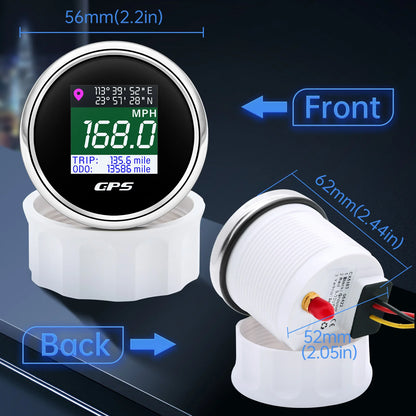 52mm GPS Speedometer Odometer Adjustable LCD Odometer Speed Gauge with GPS Antenna for Boat Car Motorcycle Motor Yacht