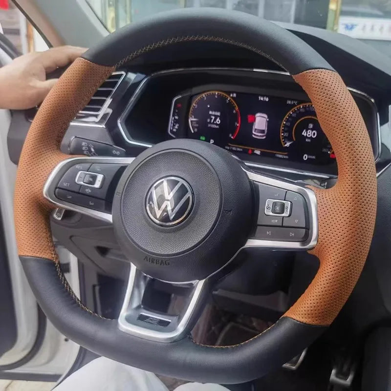 Braid Genuine Leather Car Steering Wheel Cover  for Volkswagen VW Golf R MK7 Golf 7 GTI VW Polo Scirocco 14-16 DIY Car Interior