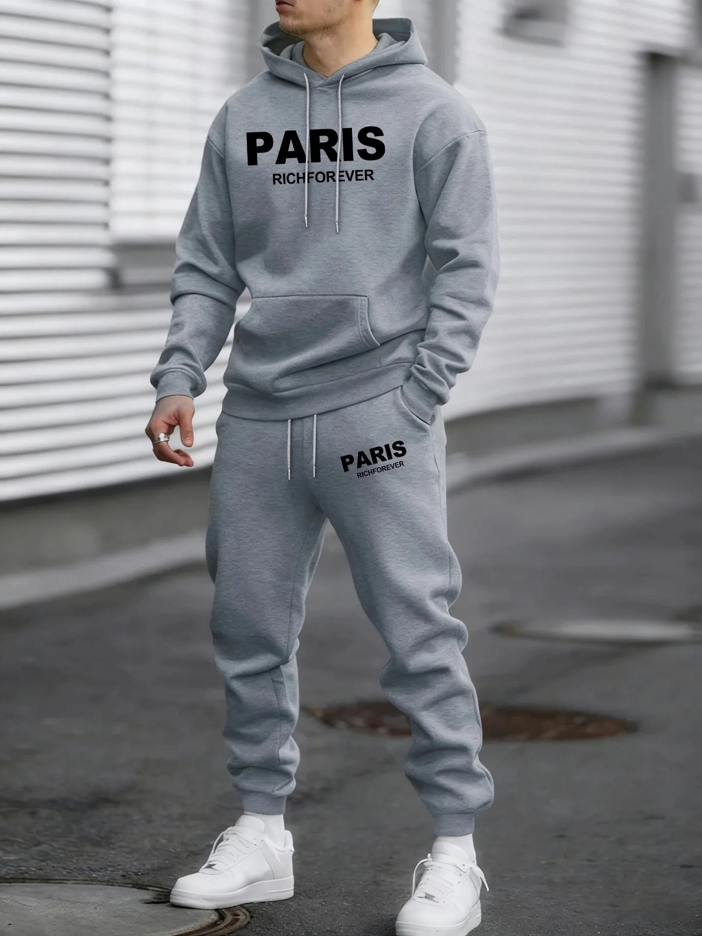 New letter printed hoodie set with autumn and winter velvet European and American sweatpants jacket for men's street fashion cas