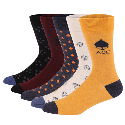 5Pairs Mens Fun Dress Socks, Pattern Funny Socks Pack, Colorful Striped Combed Cotton Novelty Socks，Cool Breathable Casual Socks