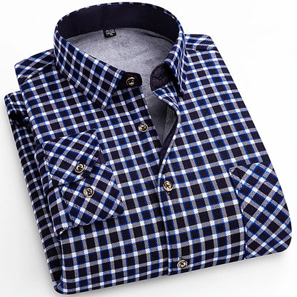 Winter Warm Shirt For Man Thickened Flannel Plaid Casual Menswear Long Sleeve Plus Fleece Big Size Regular Fit Smart Dress Shirt