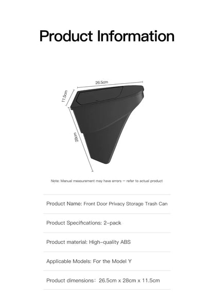 YZ Front Door Storage Trash Can for Tesla Model Y/YL Juniper Car Door Storage Box Multi Functional organizador Car Accessories