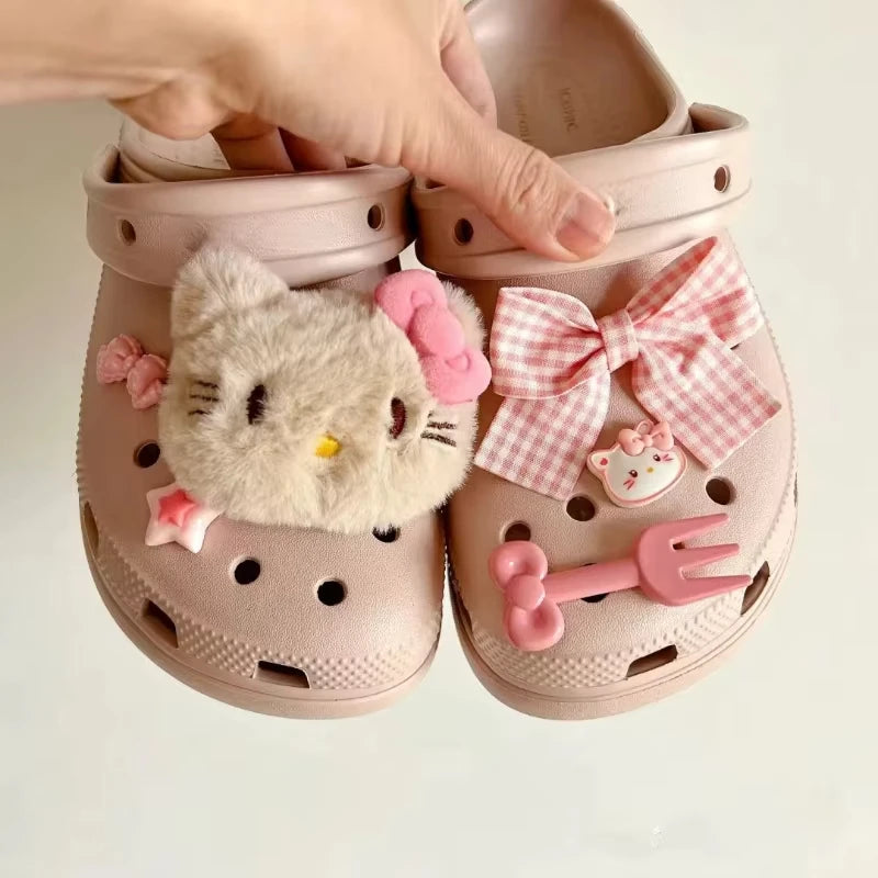Plush Hello Kitty Series Shoes Charms Sets For Clogs Cute Cartoon Sweet Style Diy Decoration Xmas Party Gifts Favors