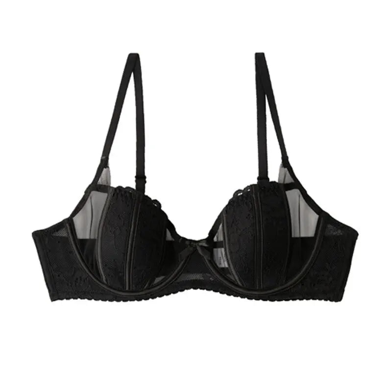 Moda Conjunto Lencería Encaje Francés Bordado Copas Oreja De Conejo Alambre Suave Push Up Respirable Adelgazante Cómodo