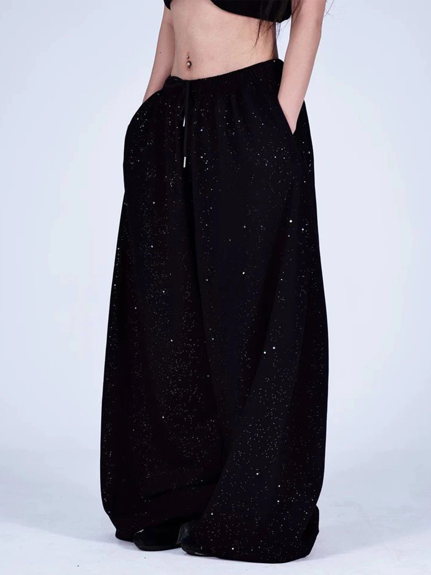 American Style Hip Hop Glitter Sports Pants Women's Spring Summer Loose Wide Leg Sweatpants Jazz Dance Floor Length Pants
