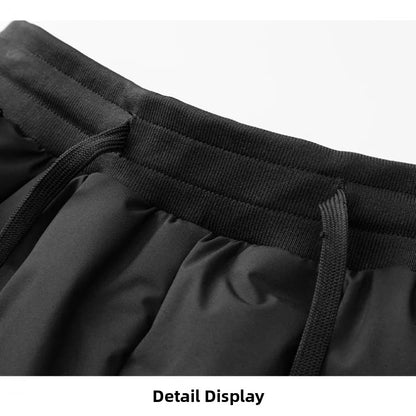 Graphene Heating High Fluffy 90 White Goose down Winter Men's Pressed Glue Filled Windproof Warm Trousers with Ankle Zipper