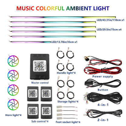 FOR YOUR CAR 6/18 in 1 Acrylic Car Ambient Light RGB 213 Color Symphony Acrylic APP Streamer Atmosphere Lamp Kit Sunroof light