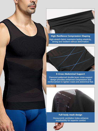 Men's Post-Surgery Shaping Bodysuit Upper Body Tummy Control Abdominal Shaping Top for Recovery