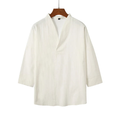 Summer Kimono Japanese Style Short Sleeve Men New Half-sleeved Cotton Linen Breathable Men Clothing T-shirt Japanese Yukata Tops