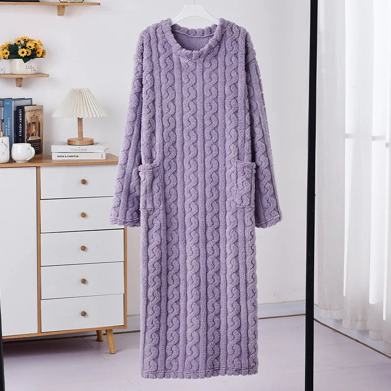 Thick Coral Fleece Robe Women's Sleepwear Long Sleeve Loose Home Clothes Autumn Winter Warm Pyjamas OENY Brand Spring Listing