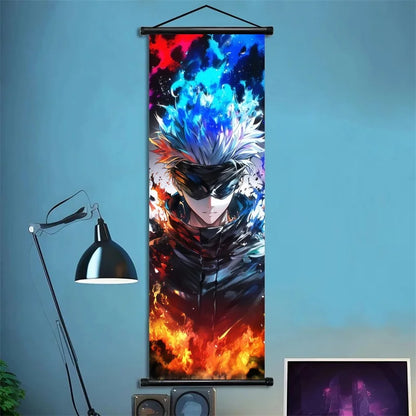 Jujutsu Kaisen Gojo Satoru Anime Art Fabric Wall Poster Hanging Scroll for Bedroom Gaming Room Decor Ideal Gift for Fans