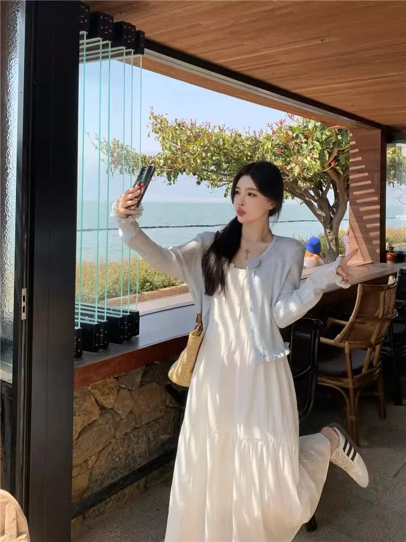Slimming White Strapless Long Dress Simple French Style A-Line Midi Dress Women's Summer Fashion Sensation Waist-Cinching Dress