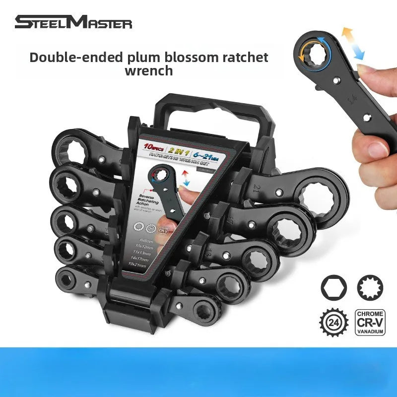 Rapid Ratchet Wrench Open Double Head Two-way Ratchet Wrench Dual-Purpose Automatic Plum Blossom Labor-Saving Auto Repair Tool