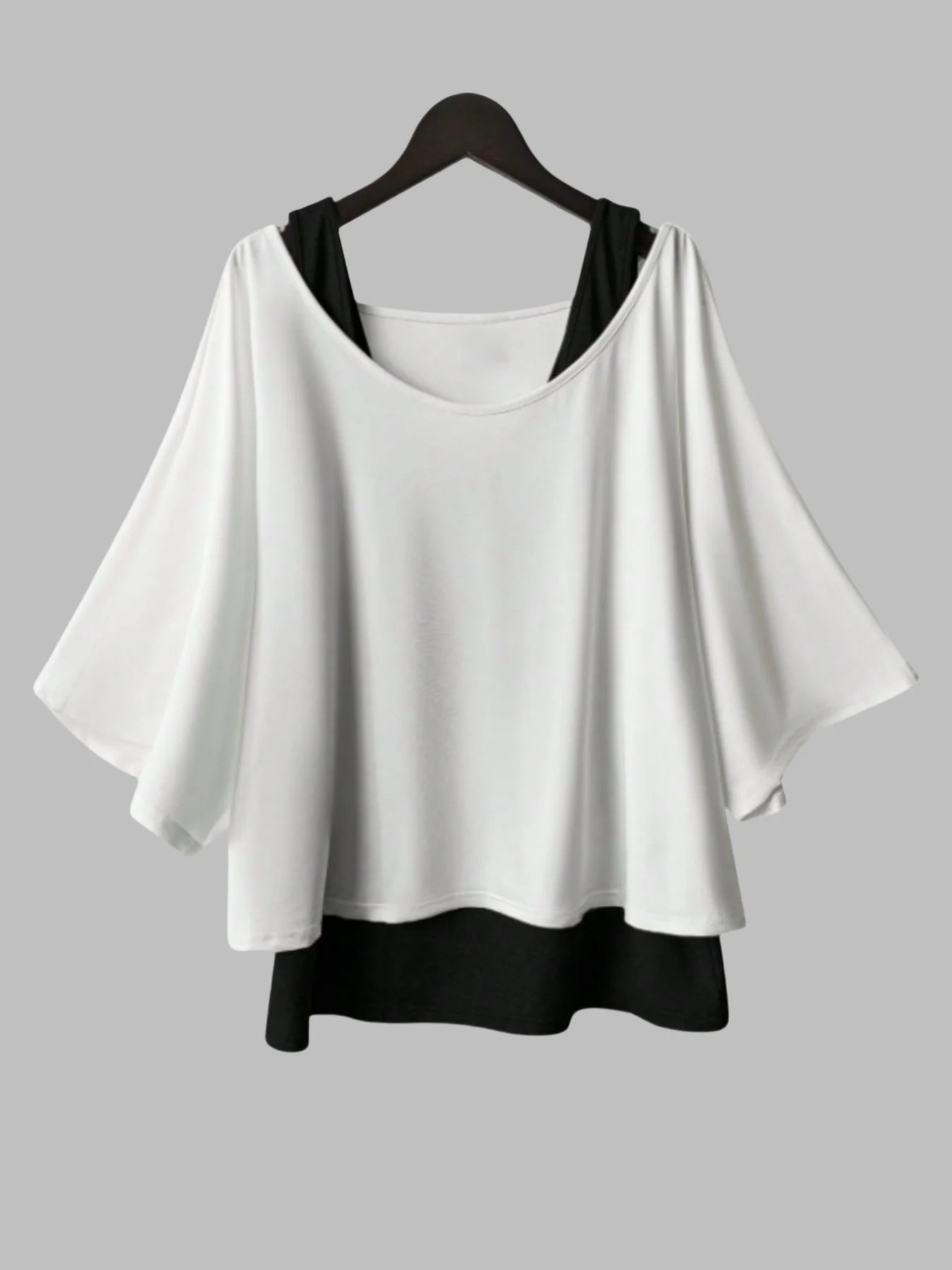 Plus Size Women's Batwing Sleeve Tops Loose Fit Layered Look Blouse with Built-in Inner Tank