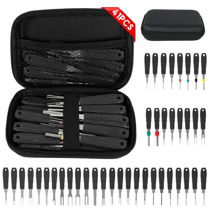 41PCS Electrical Pin Terminal Removal Tools Car Depinning Tool with Plastic Case for Connector Terminal Pin Removal Tool Kit