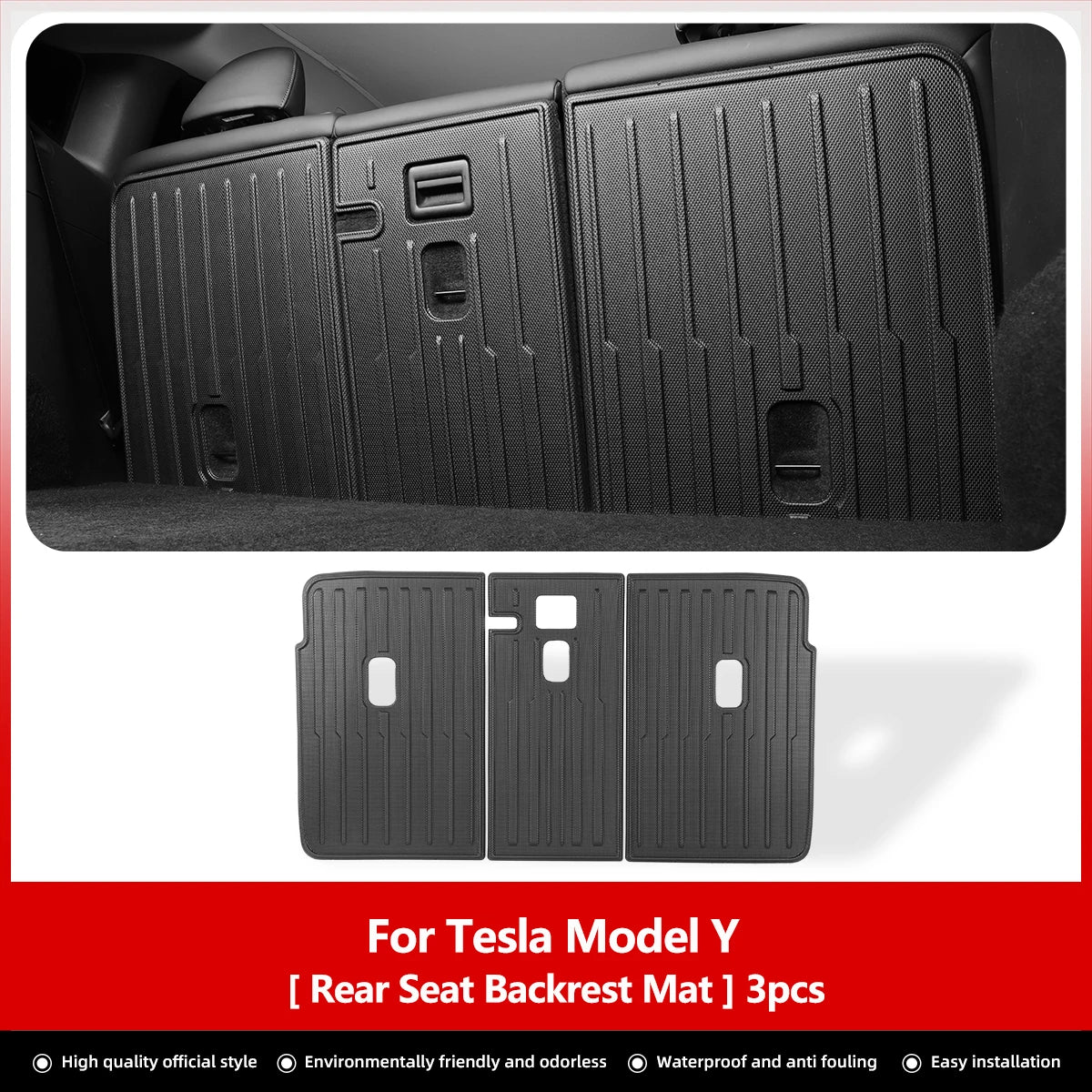 LUCKEASY For Tesla Model Y Rear Seat Backrest Protective Pad Trunk Mat Anti-Kick Pad Car Interior Accessories 2021-2024