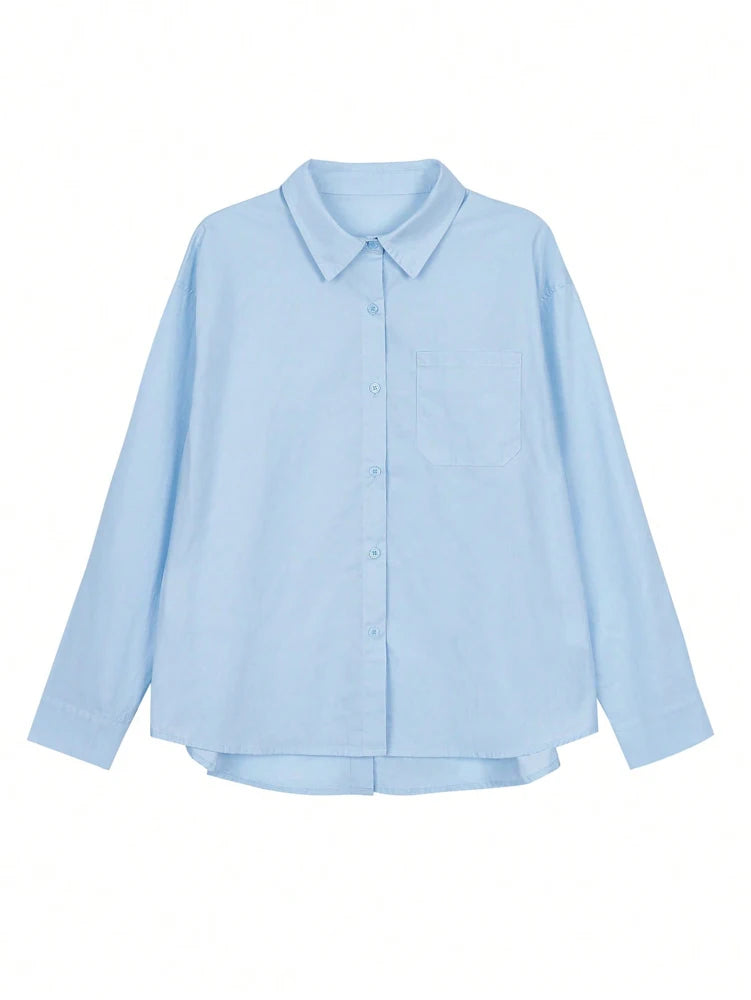 Spring/Summer 2026 New Arrivals Women's Casual Resort Solid-Colour Back-Button Shirt Fashion Streetwear Everyday Wear