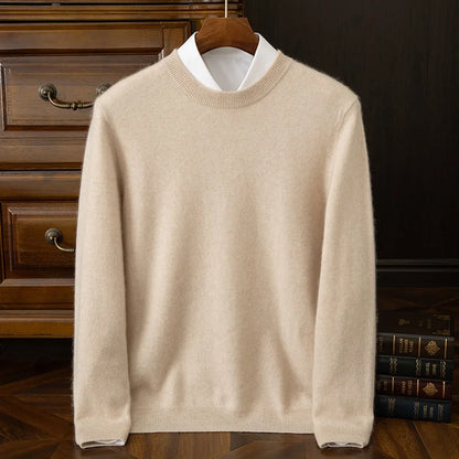 100% cashmere men's pullover business casual solid color knitted sweater loose Pull round neck Tops basic versatile Jumper