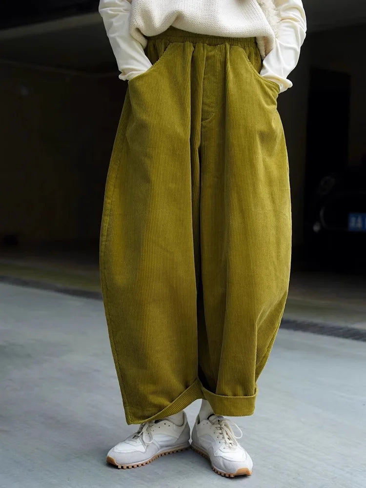 High-End Japanese Style Corduroy Women's plus Size Loose Thickened Stripe Velvet Banana Pants Scythe Pants Autumn Winter