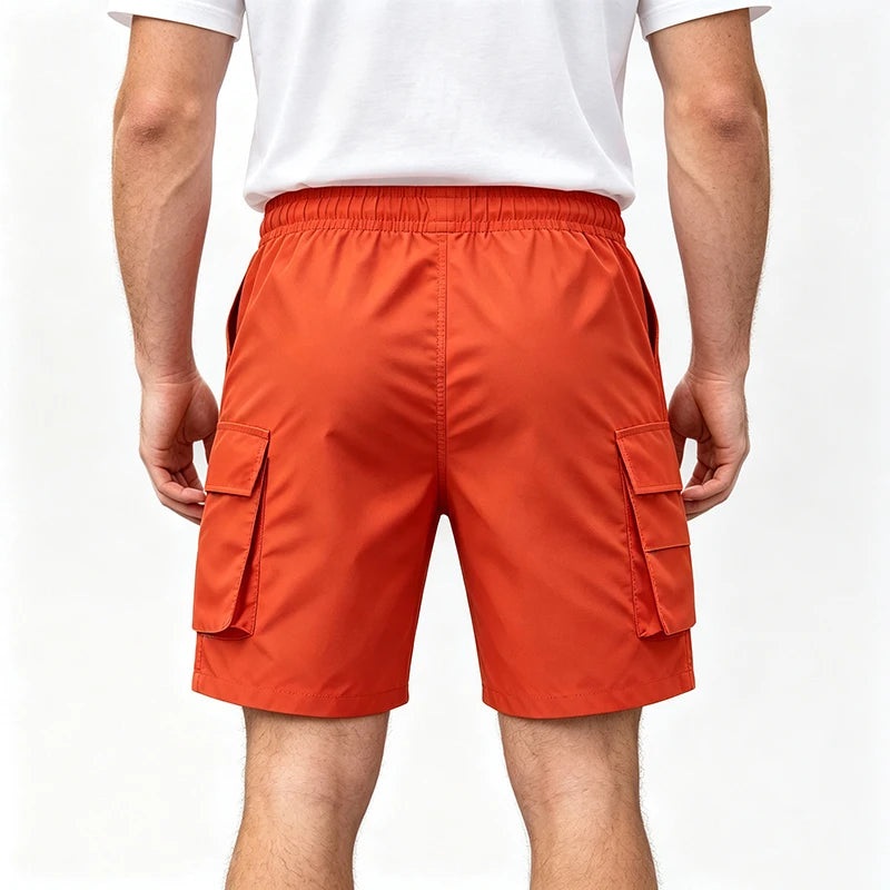 2026 New Men Multi Pocket Cargo Shorts Loose Fit Street Daily Travel Outdoor Summer Drawstring Waist Casual Walking Short Pants