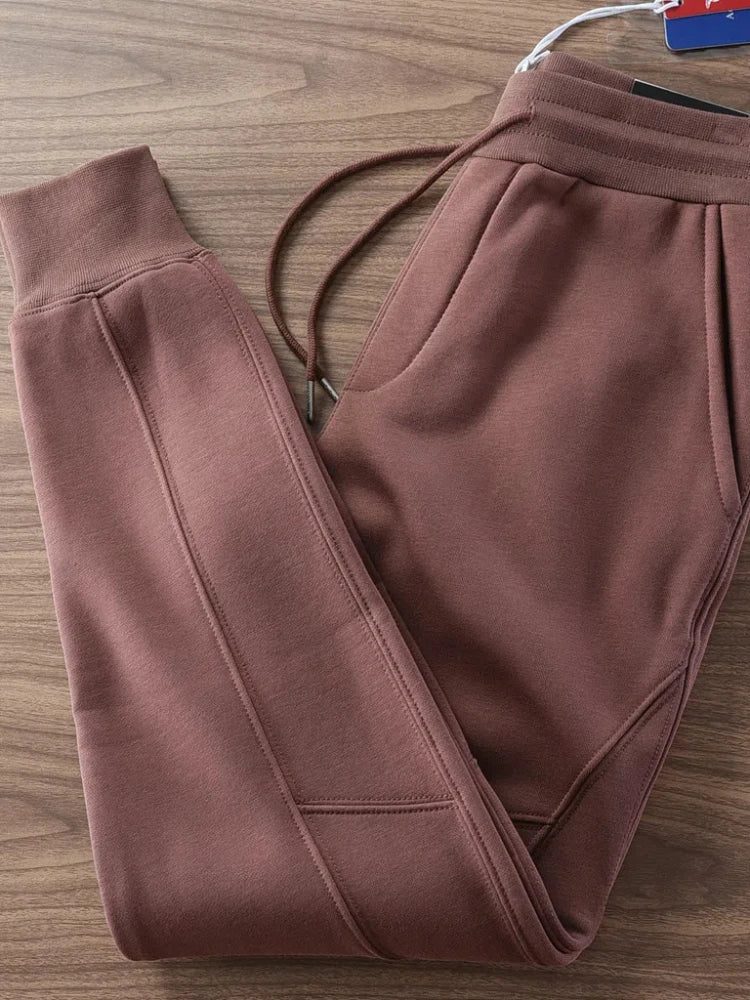 2024 Winter New American Retro Thickened Velvet Solid Color Sweatpants Men's Simple Drawstring Sports Casual Ankle-tied Pants