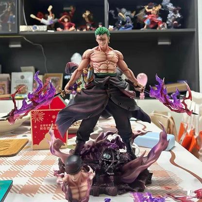 One Piece Roronoa Zoro Collectible Anime Statue Replaceable Head Purple Haki Effect Gk Figure Desktop Decoration For Adult
