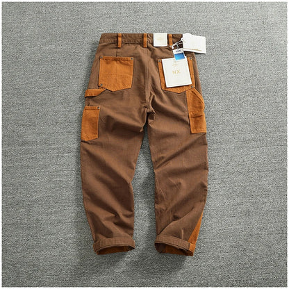 2024 Autumn And Winter New American Retro Heavyweight Men's Patchwork Cargo Pants Loose Fashion Multi-pocket Casual Trousers