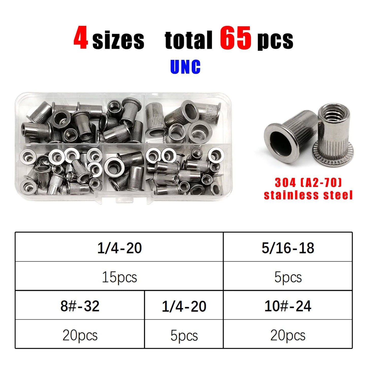 1 Box M3 M4 M5 M6 M8 US Coarse Thread UNC 304 A2-70 Stainless Steel Carbon Steel Aluminum Flat Head Rivet Nut Rivnut Set Kit