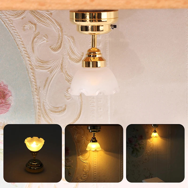 1:12 Dollhouse Miniature LED Ceiling Lamp Chandelier for Doll House Decor Lighting Accessories