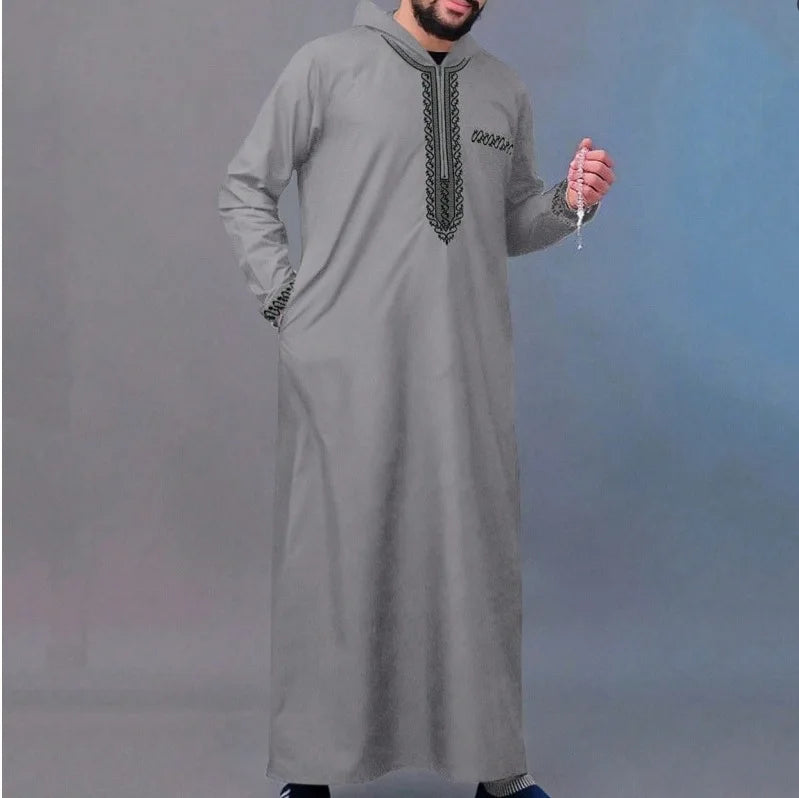 2026 Islamic Muslim Arab Men's Robe Long Sleeve Embroidered Standing Collar Arab Robe Ethnic Costume