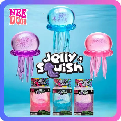 Schylling Nee Doh Jellyfish & Cube Squish Toy, Soft Jelly Squeeze Stress Relief Fidget Toy, Sensory NeeDoh for Kids & Adults