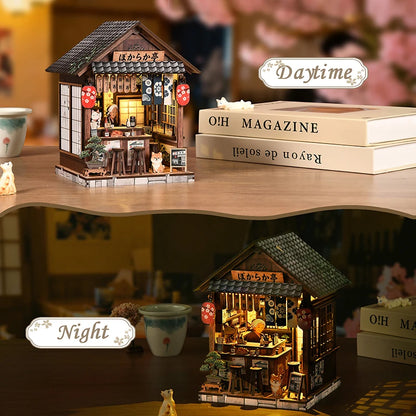 Zuuton DIY Miniature Japanese Izakaya Dollhouse Kit 3D Wooden Puzzle with Furniture Handmade Craft Building Set Gift Home Decor