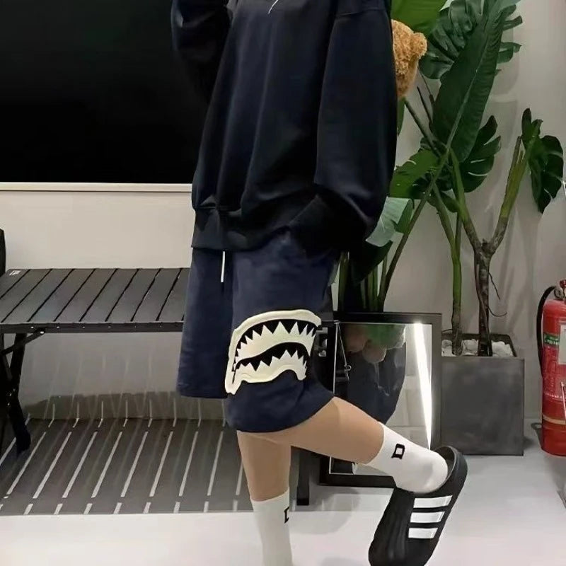 Men Casual Shorts Patch Pattern Tie-dye Loose Sporty Elastic Drawstring High Street Shorts Unisex Hip Hop Distressed Bottoms 3xl